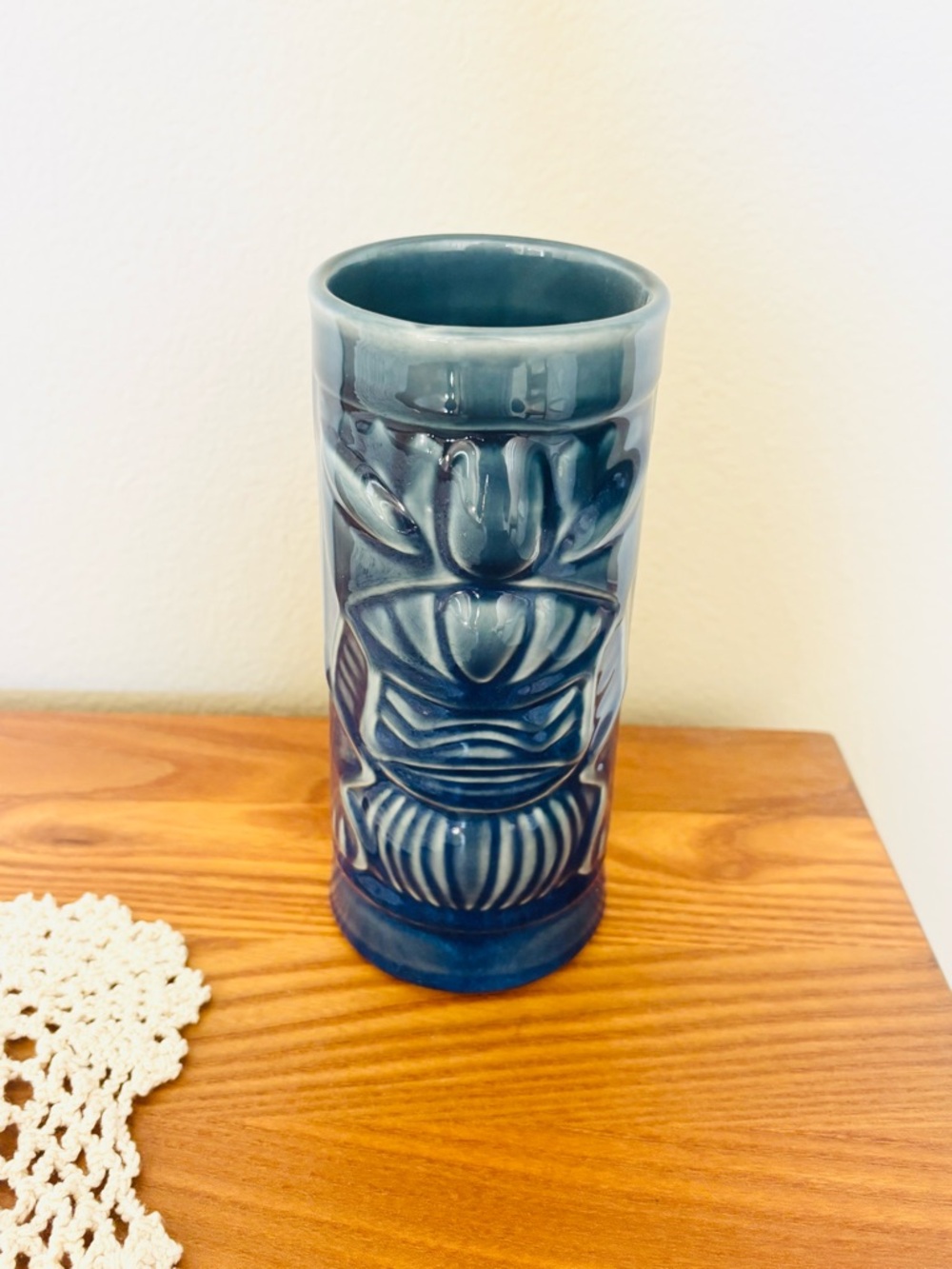 Vintage Libby Mid-Century Blue Ceramic Tiki Bar Mug